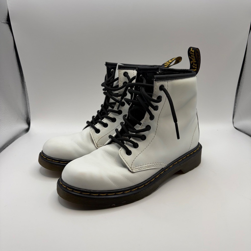 Dr. Martens 1460 J White Leather Lace Up Side Zip Combat Boots US 3 UK 2 EU 34